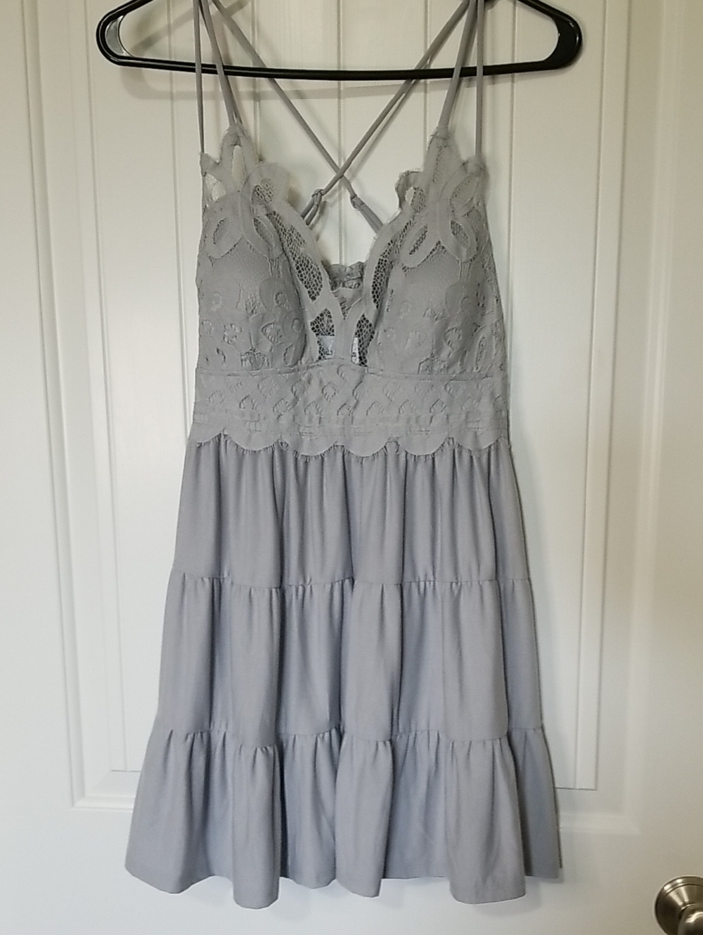 Zenana Light Gray Lace Tiered  Sundress W/Adjustable Straps FP Inspired XL NWT